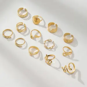 Wholesale Vacuum Plating Real Gold Plated Geometric 304 Stainless Steel Fashion Waterproof Non Tarnish Ring