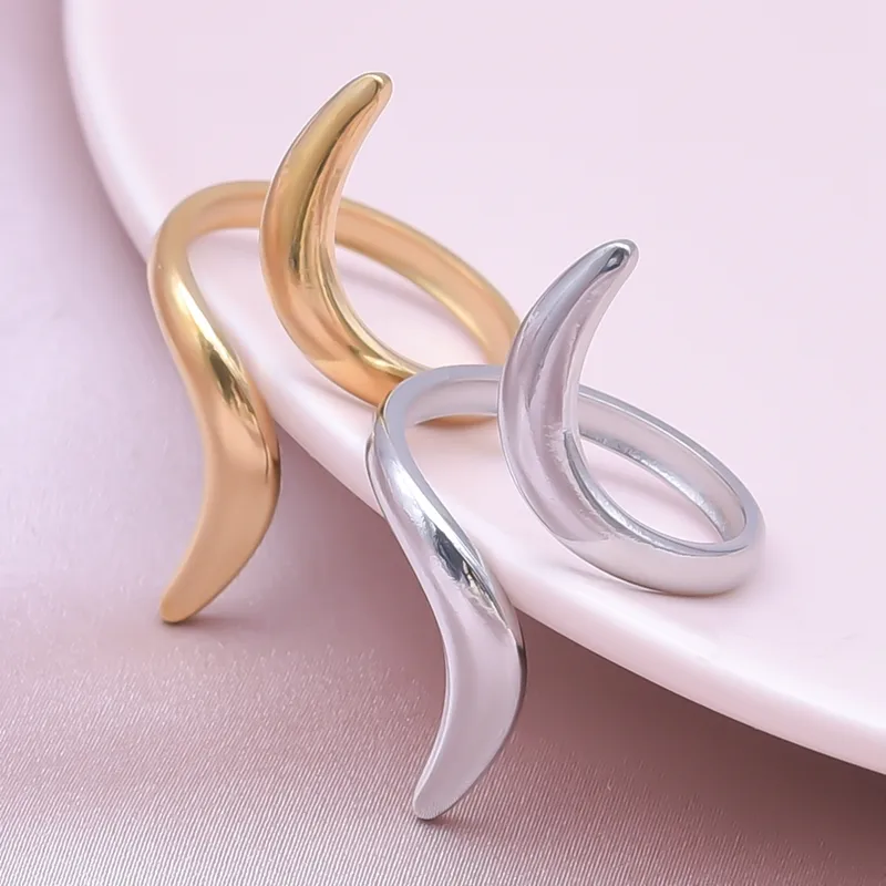Wholesale PVD Coated Real Gold Plated 18K Gold Geometric 304 Stainless Steel Simple Style Waterproof Non Tarnish Open Rings