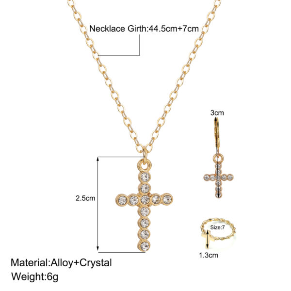 Wholesale Europe and the United States cross-border fashion cross ring earrings necklace suit simple high sense creative diamond jewelry