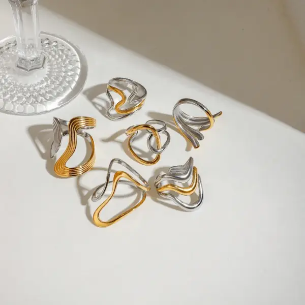 PVD Coated Real Gold Plated Irregular 304 Stainless Steel Modern Style Simple Style Waterproof Non Tarnish Open Rings Rings