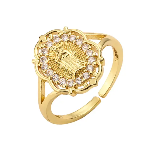 Wholesale Retro Cross Letter Copper Plating Inlay Zircon Gold Plated Open Rings