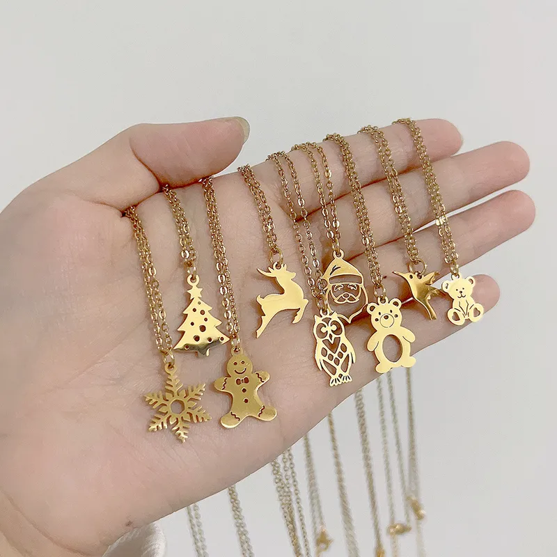 Wholesale Jewelry Simple Style Christmas Tree Gingerbread Titanium Steel Plating Hollow Out Pendant Necklace