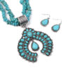 Wholesale New Retro Round Flower Turquoise Pendant Ethnic Style Alloy Geometric Earrings Necklace Jewelry Set