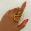 304 Stainless Steel Geometric PVD Coated Real Gold Plated Retro French Style IG Style Waterproof Non Tarnish Irregular Surgical Steel Open Rings