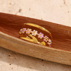 Flower open ring-gold-pink white