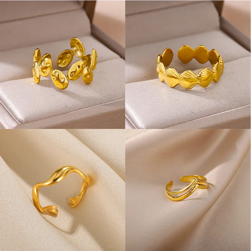 Wholesale PVD Coated Real Gold Plated Flower 304 Stainless Steel Vintage Style Simple Style Waterproof Non Tarnish Rings