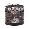 Wholesale Multi-layer coconut shell gravel feather turquoise 6-piece bracelet