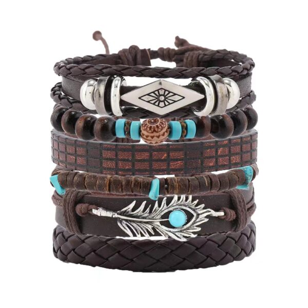 Wholesale Multi-layer coconut shell gravel feather turquoise 6-piece bracelet