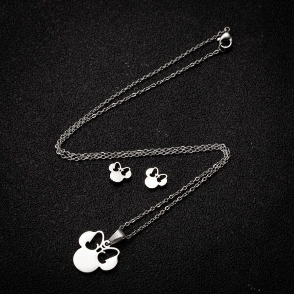 Wholesale Korean Style Cute Mickey Mouse Ear Studs Women's Unique Fashion Stainless Steel Pendant Clavicle Chain Small Fresh Style Jewelry Set