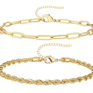 Gold Clip Chain Hemp Flowers Chain Anklet Two-Piece Set