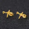 Wholesale PVD Coated 18K Gold Real Gold Plated Electrocardiogram 304 Stainless Steel Fashion Waterproof Non Tarnish Ear Studs