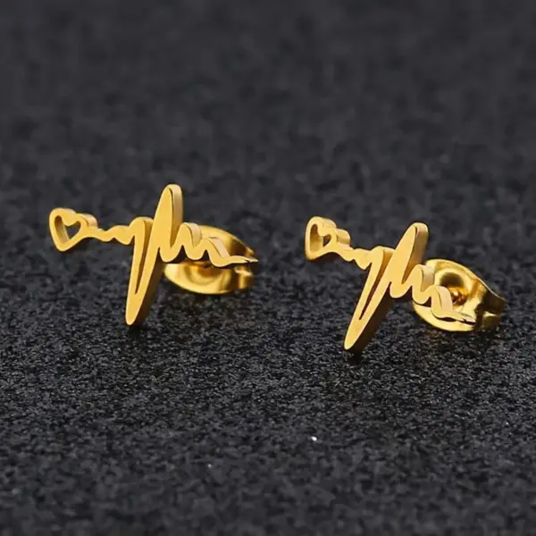 Wholesale PVD Coated 18K Gold Real Gold Plated Electrocardiogram 304 Stainless Steel Fashion Waterproof Non Tarnish Ear Studs