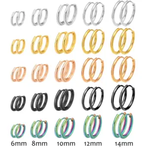 Wholesale Classic Stainless Steel Round Wire Earrings Fashionable Clip-Ons Geometric Pattern Polished Lines Unisex Hoop Studs