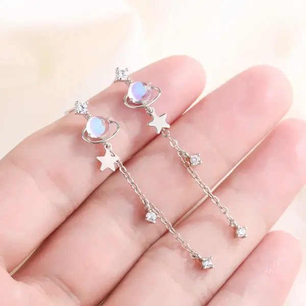 Wholesale Pentagram Planet Copper Elegant Tassel Drop Earrings Earrings Ear Studs