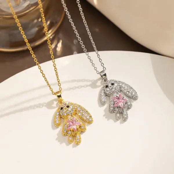 Wholesale PVD Coated Real Gold Plated 18K Gold Rabbit Stainless Steel Cute Waterproof Non Tarnish Titanium Steel Pendant Necklace