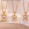304 Stainless Steel Letter Square PVD Coated Shell 18K Real Gold Plated Vintage Style Waterproof Non Tarnish Plating Inlay Cable Chain White Gold Pendant Necklace