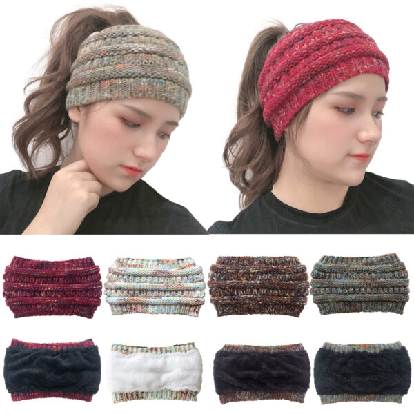 Wholesale 2019 Amazon European and American women's velvet wool headband ebay new knitted color ponytail hair band cap
