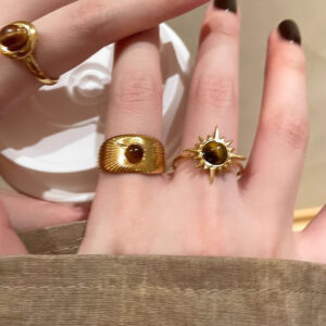 Wholesale Golden Sun Flower Tiger Eye Ring Women's 2024 New High-grade Sense Ring Niche Design Unique Ring
