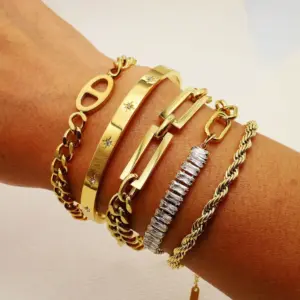 PVD Coated Real Gold Plated Solid Color 304 Stainless Steel Fashion Waterproof Non Tarnish 304 Stainless Steel Bracelets