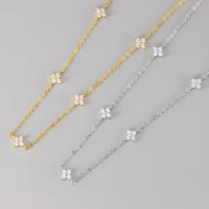 Wholesale Four-leaf Clover Gypsophila Necklace Foreign Trade Hot-selling Explosive Temperament Daily Commute All-match Clavicle Chain