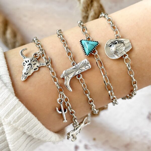 oly-43279e5160f471a88086e8d67d731f6d Wholesale Western Denim Style Vintage Denim Hat Tauren Boots Alloy Pendant Bracelet Imitation Turquoise Bracelet suit Women