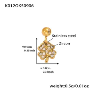 K012-Golden Four-leaf Flower Zircon Pendant
