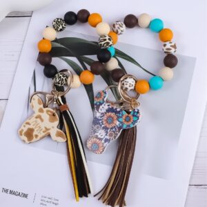 Wholesale Western-style silicone beaded tassel wooden keychain