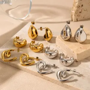 Wholesale PVD Coated Irregular Water Droplets 304 Stainless Steel Simple Style Waterproof Non Tarnish Earrings