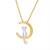 Wholesale 304 Stainless Steel Cat PVD Coated 18K Gold Plated Real Gold Plated Cute Waterproof Non Tarnish Plating Box Chain Pendant Necklace