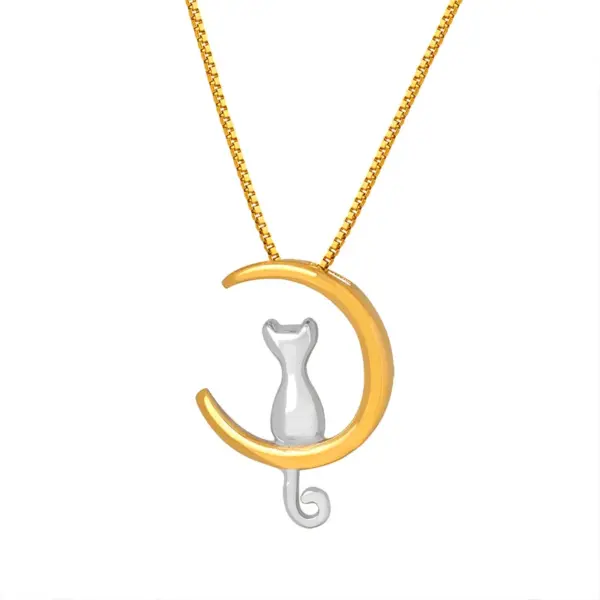 Wholesale 304 Stainless Steel Cat PVD Coated 18K Gold Plated Real Gold Plated Cute Waterproof Non Tarnish Plating Box Chain Pendant Necklace