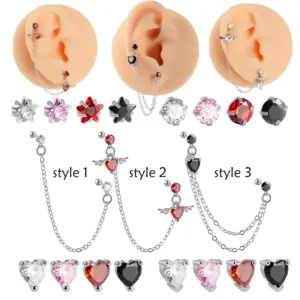 Wholesale 1 Piece Ear Cartilage Rings & Studs Fashion Heart Shape 304 Stainless Steel Rhinestone Zircon Inlay Rhinestones Zircon