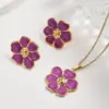 Wholesale European And American Hot-Selling Fashion INS Style 304 Stainless Steel Water Plated Imitation Gold Colorful Oil Drop Flower Earrings Necklace Jewelry Set