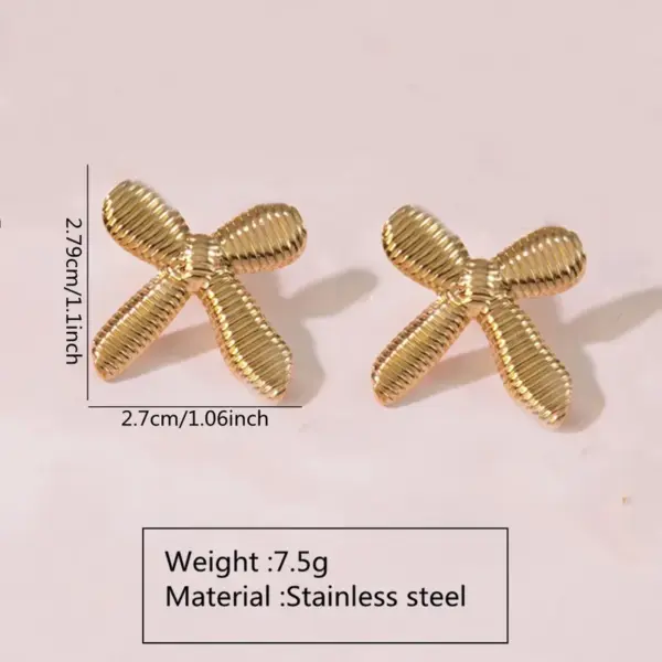 304 Stainless Steel Plastic Bow Knot Shell Electroplating Imitation Gold Simple Style Classic Style Commute Multicolor-Golden Yellow Ear Studs