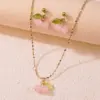Wholesale 304 Stainless Steel Plastic Cherry Fruit Ion Plating (IP) 18K Gold Plated Cute Sweet Waterproof Non Tarnish Plating O-shaped Chain Box Chain Gold Earrings Necklace Jewelry Set
