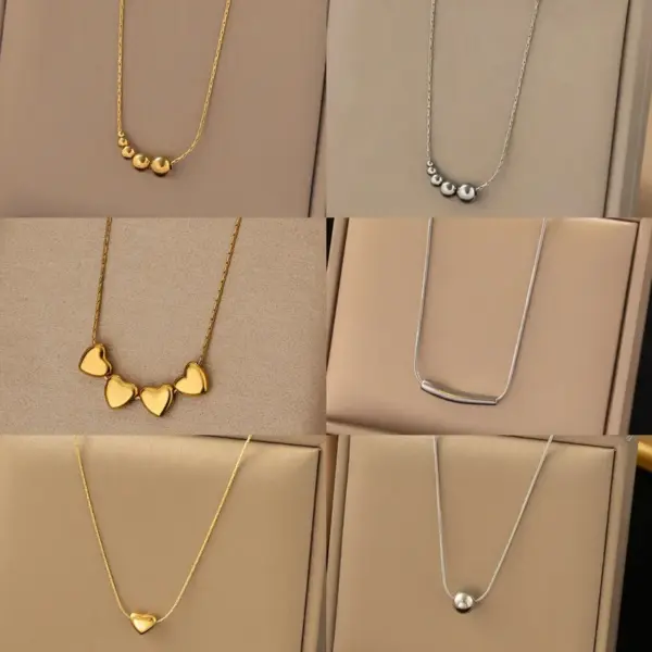 Simple Style Heart/Geometric/Water Ripple Design Necklace Suitable For Women To Wear 304 Stainless Steel Vacuum Plating (Furnace)