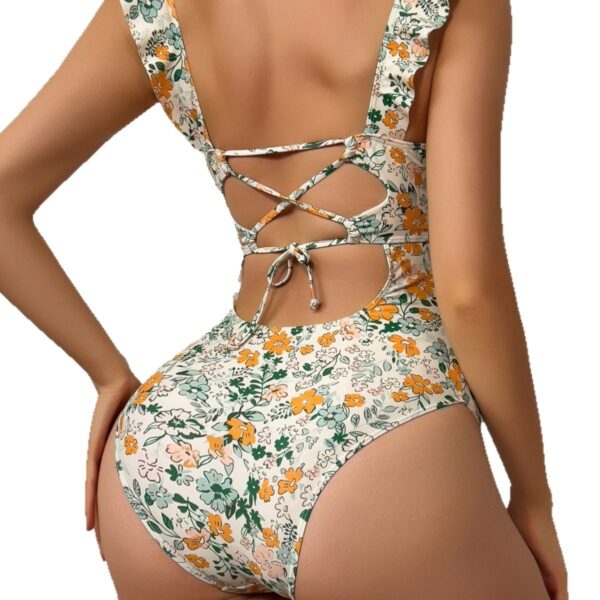 Wholesale New cross-border Amazon one-piece swimsuit women's sexy slim European and American swimsuit ruffled design hot spring swimsuit