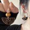 Wholesale New Chinese style wooden fan earrings female niche design sense National style earrings personality tassel ear clip without pierced earrings