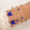 Wholesale Blue Butterfly Diamond-Encrusted Hollow Four-Layer Bracelet Geometric Open