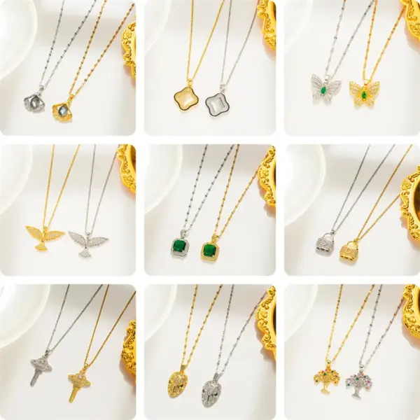 Wholesale PVD Coated Real Gold Plated Butterfly Key Lock Stainless Steel Waterproof Non Tarnish Pendant Necklace