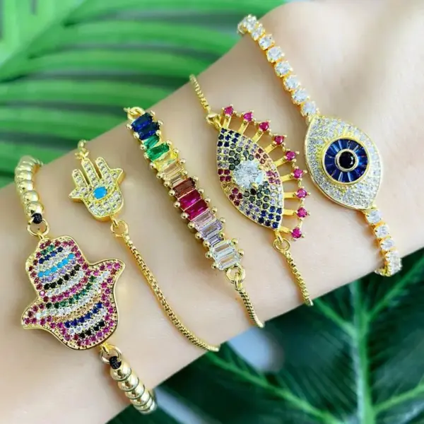 Brass Inlaid Zircon Artificial Gemstones Copper Bracelets