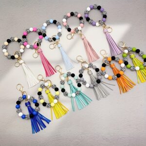 Wholesale Leopard Print White Base Wood Beads Wristlet Keychain