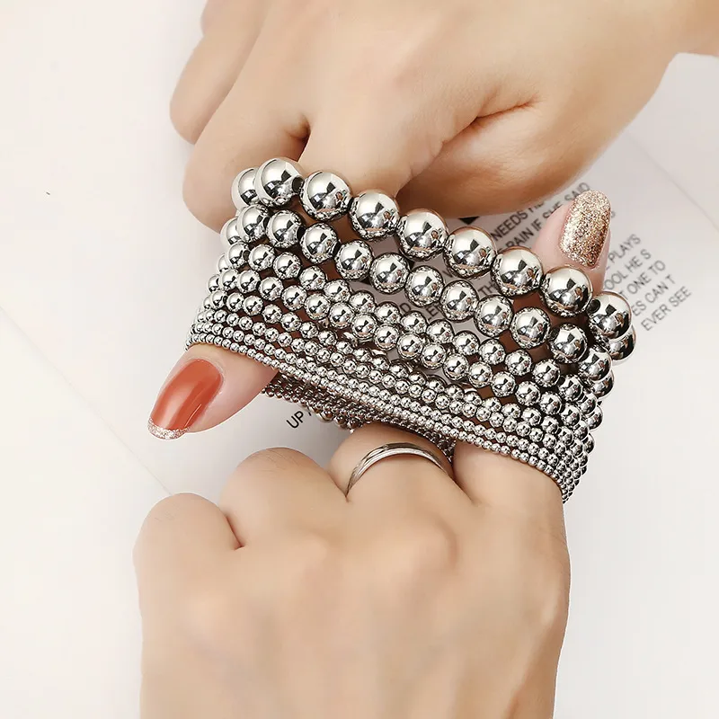 Wholesale Simple Style Classic Style Round Stainless Steel Plating Bracelets