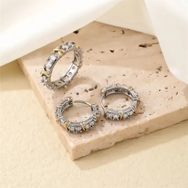 Wholesale Hip-Hop Vintage Style Simple Style Cross Plating Inlay 304 Stainless Steel Copper Zircon Hoop Earrings