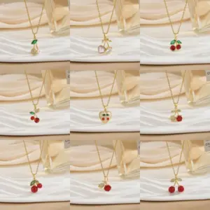 Wholesale Jewelry Cute Sweet Cherry Copper Plating Pendant Necklace Cable Chain