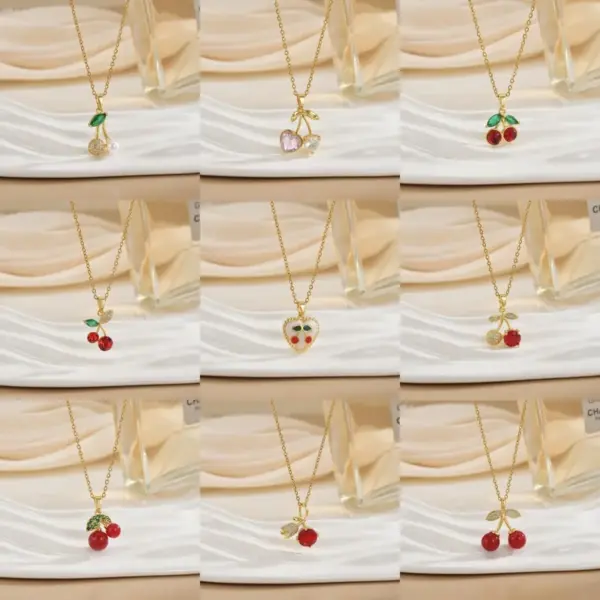 Wholesale Jewelry Cute Sweet Cherry Copper Plating Pendant Necklace Cable Chain