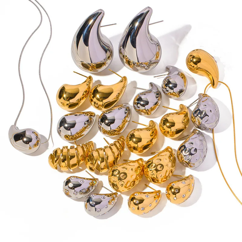 Wholesale Simple Style Water oplets Stainless Steel Plating Inlay Zircon Earrings Necklace