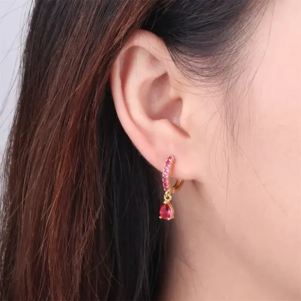 Wholesale Fashion Water Droplets Inlaid Zircon Copper Artificial Gemstones Copper Earrings
