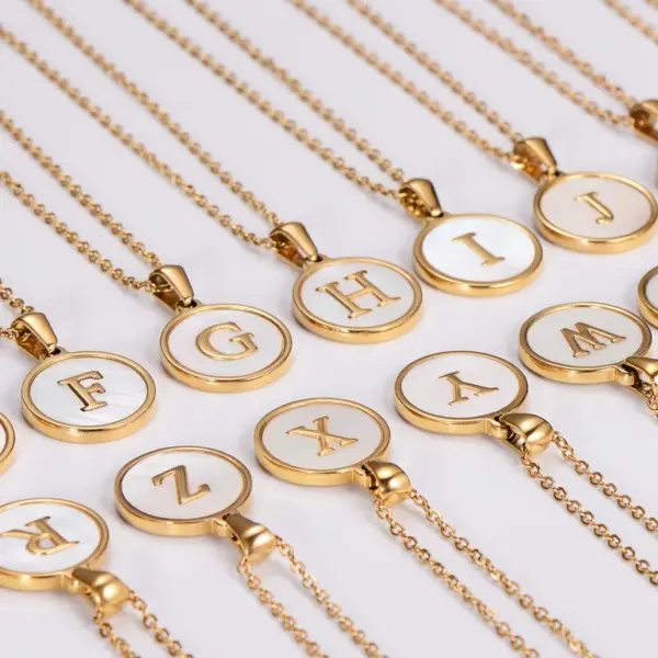 PVD Coated 18K Gold Plated Letter Shell Simple Style Waterproof Non Tarnish 304 Stainless Steel Pendant Necklace