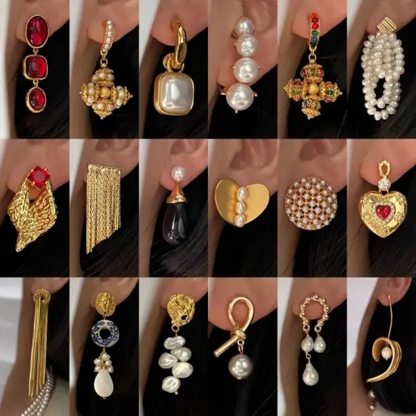 Wholesale 1 Pair Commute Heart Shape Inlay Copper Rhinestones Pearl Drop Earrings