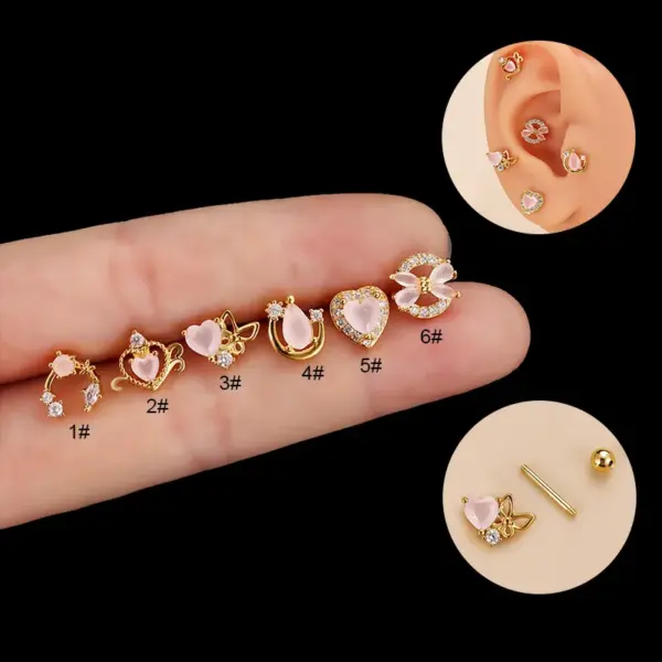 oly-43779973d425393a275c48caf70b7197 Wholesale 1 Piece 316L Stainless Steel Copper Zircon Ear Cartilage Rings & Studs Heart Shape Bow Knot Waterproof Non Tarnish Surgical Steel